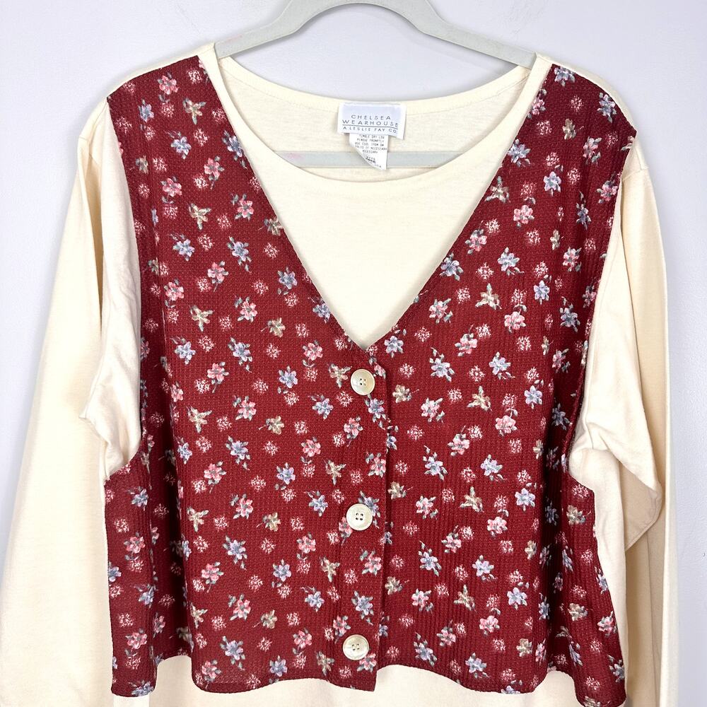 Vintage Floral Knit Vest Tunic Top Phoebe Buffay 90s Cottagecore Teacher Large - Picture 3 of 10